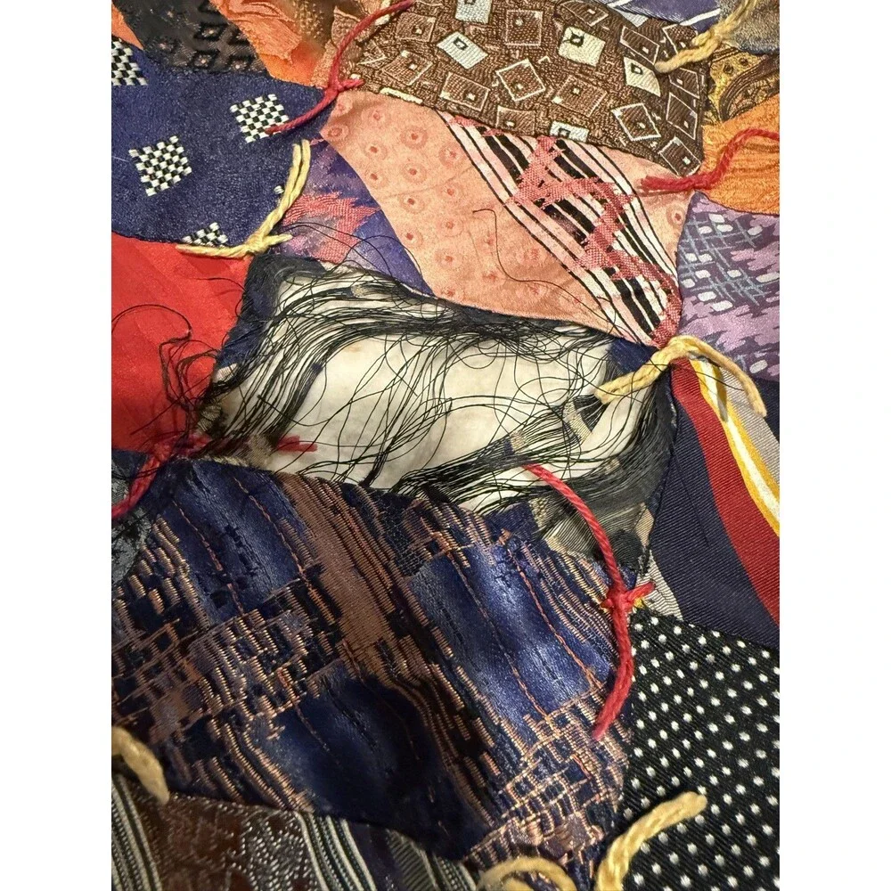Handmade vintage quilt made from neck ties patchwork full/queen size reversible